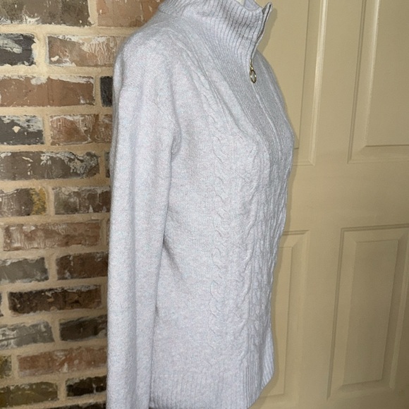 J. Crew 1/2 Zip Cable Knit Wool Blend Sweater Extra-Soft Heathered Gray - Picture 4 of 15